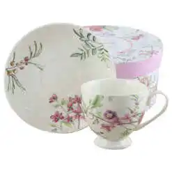 Ceasca portelan cu farfurie 220 ml, "Indira", in cutie decorativa