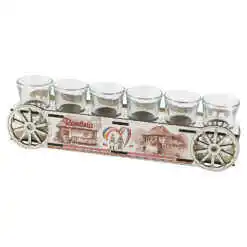 Suport din lemn "Romania" cu sase pahare 29 CM, caruta