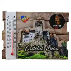 Magnet frigider din lemn "Castelul Bran" 9x6.5 CM, cu termometru