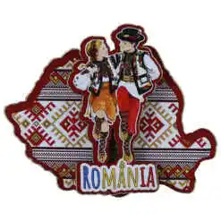 Magnet frigider din lemn "Romania" 9x7 CM, Harta Romaniei, Cuplu dansatori