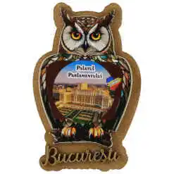 Magnet frigider din lemn "Bucuresti" 6x9 CM, Palatul Parlamentului, Bufnita