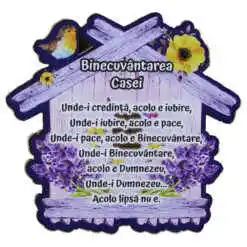 Magnet frigider din lemn "Binecuvantera Casei" 10x9 CM, Lavanda