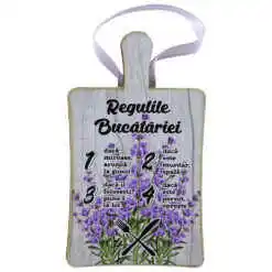 Magnet frigider din lemn "Regulile Bucatariei" 6x10 CM, Lavanda