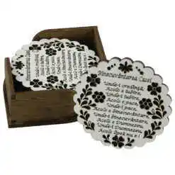 Set 6 suporturi pahare traforaj, 9 CM, cu suport, "Binecuvantarea Casei"