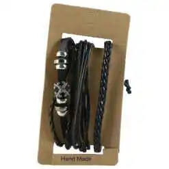 Set 3 bratari pentru barbati din piele sintetica, negru