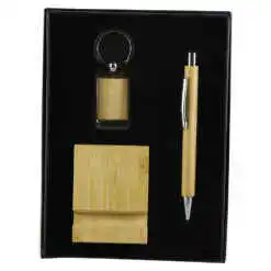 Set cadou cu Suport telefon, breloc si pix, din bambus