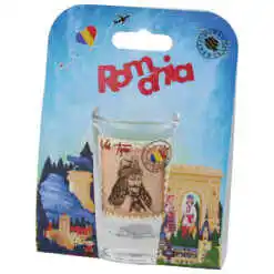 Pahar shot din sticla "Romania", Vlad Tepes, in ambalaj decorativ