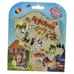Magnet decorativ Harta Romaniei din lemn 10x7 CM, Mestesugari