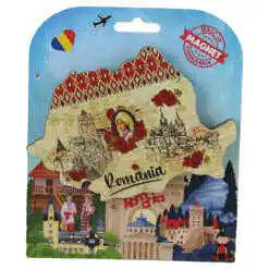 Magnet decorativ Harta Romaniei din lemn 10x7 CM, Tarancuta