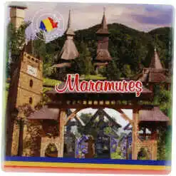 Magnet din ceramica "Romania", 7.5x7.5 CM, Maramures