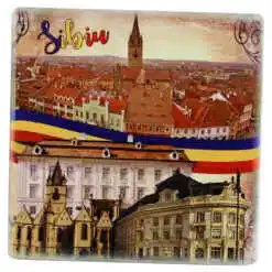 Magnet din ceramica "Romania", 7.5x7.5 CM, Sibiu
