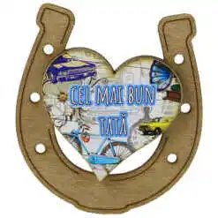 Magnet frigider din lemn "Cel mai bun Tata" 7x8 CM, Potcoava
