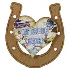 Magnet frigider din lemn "Cel mai bun Ginere" 7x8 CM, Potcoava