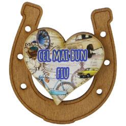 Magnet frigider din lemn "Cel mai bun Fiu" 7x8 CM, Potcoava