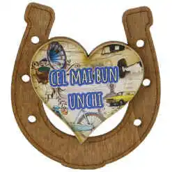 Magnet frigider din lemn "Cel mai bun Unchi" 7x8 CM, Potcoava