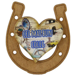Magnet frigider din lemn "Cel mai bun Coleg" 7x8 CM, Potcoava