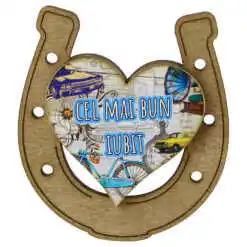 Magnet frigider din lemn "Cel mai bun Iubit" 7x8 CM, Potcoava