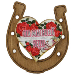 Magnet frigider din lemn "Cea mai buna Sotie " 7x8 CM, Potcoava