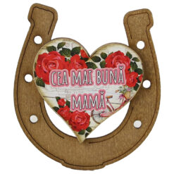 Magnet frigider din lemn "Cea mai buna Mama" 7x8 CM, Potcoava