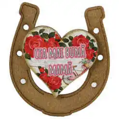 Magnet frigider din lemn "Cea mai buna Mama" 7x8 CM, Potcoava