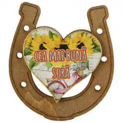 Magnet frigider din lemn "Cea mai buna Sora" 7x8 CM, Potcoava