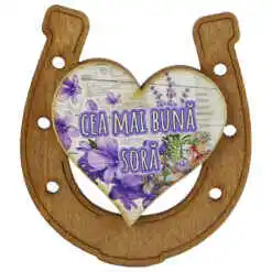 Alternative view of Magnet frigider din lemn "Cea mai buna Sora" 7x8 CM, Potcoava