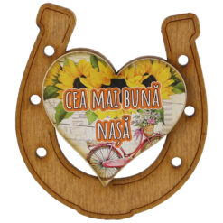 Magnet frigider din lemn "Cea mai buna Nasa" 7x8 CM, Potcoava