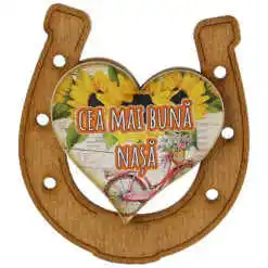 Magnet frigider din lemn "Cea mai buna Nasa" 7x8 CM, Potcoava