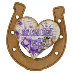 Alternative view of Magnet frigider din lemn "Cea mai buna Nasa" 7x8 CM, Potcoava