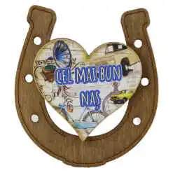 Magnet frigider din lemn "Cel mai bun Nas" 7x8 CM, Potcoava