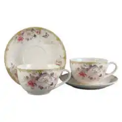 Set 2 cesti din ceramica cu farfurii "Flower", 150 ml, , in cutie cadou