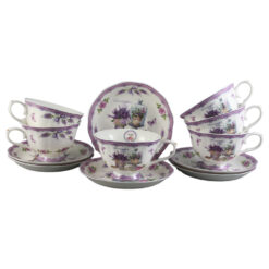 Set 6 cesti din ceramica cu farfurii "Lavender Tea", 150 ml, , in cutie cadou