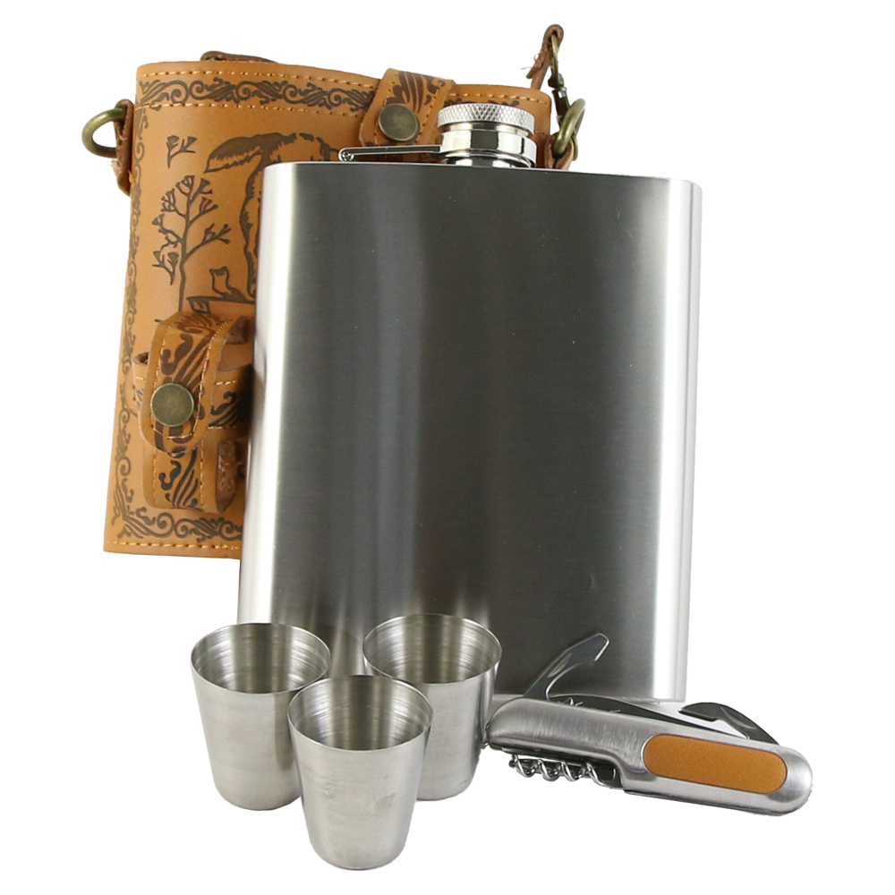 Set cadou pentru barbati Plosca cu briceag si 3 pahare - imagine 2