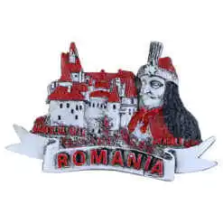 Magnet de frigider din rasina 8x5.5 CM, Romania, rosu/alb