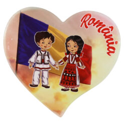 Magnet din ceramica "Romania" 7 CM, Copii in port traditional, inimioara
