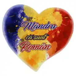 Magnet din ceramica "Mandru ca sunt Roman" 7 CM, inimioara