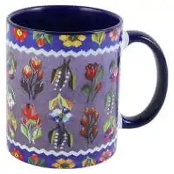 Cana ceramica cu motive florale, 330 ml, albastru