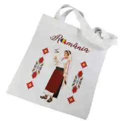 Sacosa textil "Romania", Femeie in costum popular 29x35 CM