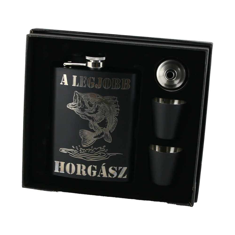 Set cadou "A legjobb Horgasz" Plosca cu palnie si 2 pahare