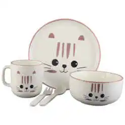 Set vesela pentru copii din portelan 5 piese, Pisica