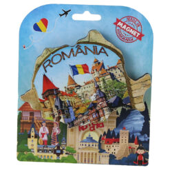 Magnet decorativ Harta Romaniei din lemn 10x7 CM, Castele