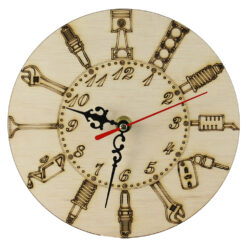 Ceas gravat din lemn 19 CM, Mecanic Auto