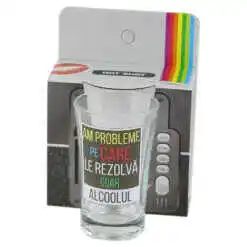 Pahar shot 35 ml "Am Probleme...", in ambalaj decorativ