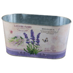 Ghiveci oval din metal "Lavande fleurs" 23x11 CM