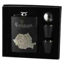 Set cadou "Romania" Plosca cu palnie si 2 pahare, Harta Romaniei