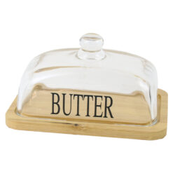 Untiera din sticla cu suport bambus "Butter", 18x13x10 CM