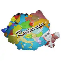 Magnet frigider din lemn, Harta Romaniei, 9x6 CM, Tari