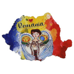 Magnet frigider din lemn, Harta Romaniei, 9x6 CM, Inger