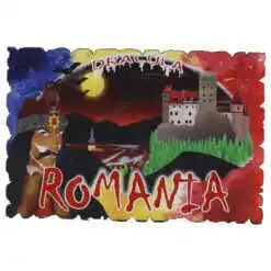 Magnet frigider din lemn, 9x6 CM, Romania, Dracula, Castelul Bran