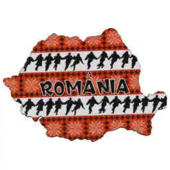 Magnet frigider din lemn, Harta Romaniei, 9x6 CM, Dansatori populari